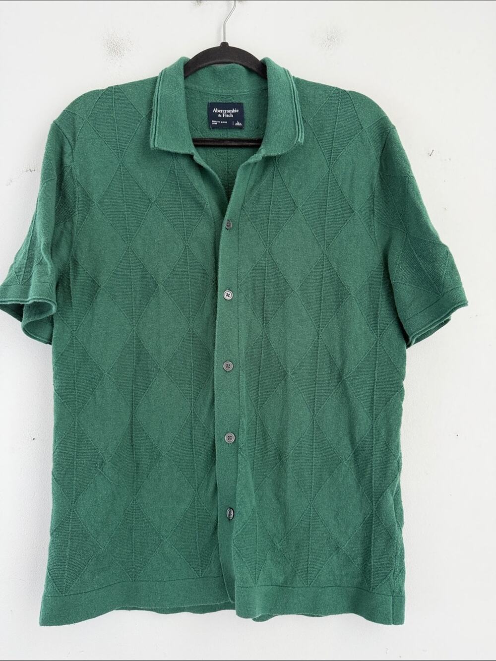 Abercrombie & Fitch knit argyle pattern button up short sleeve top sz L